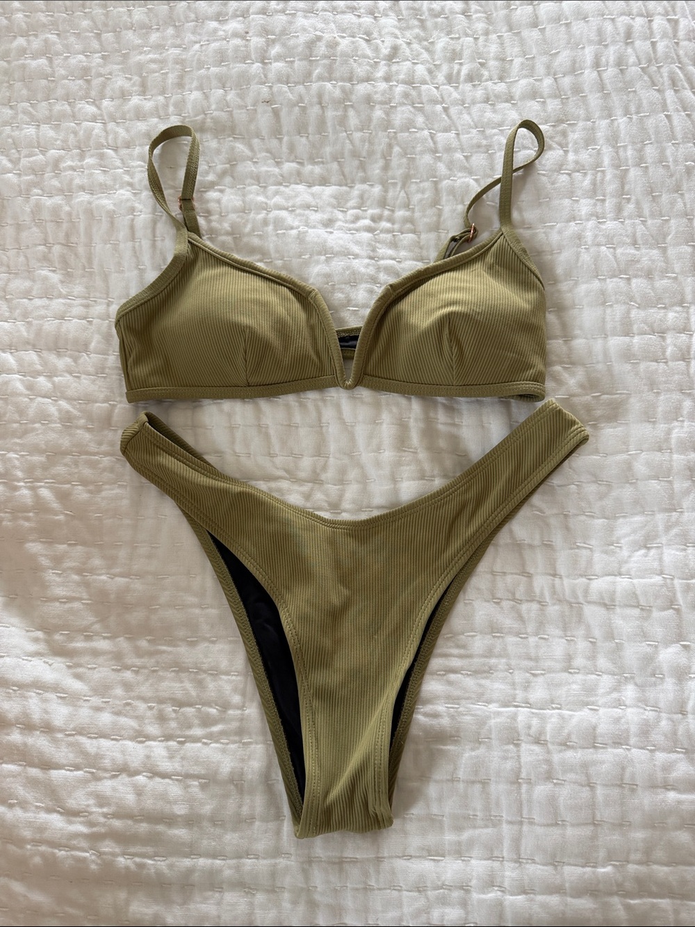 Somerfield Swim Olive Green Ribbed Bikini Top